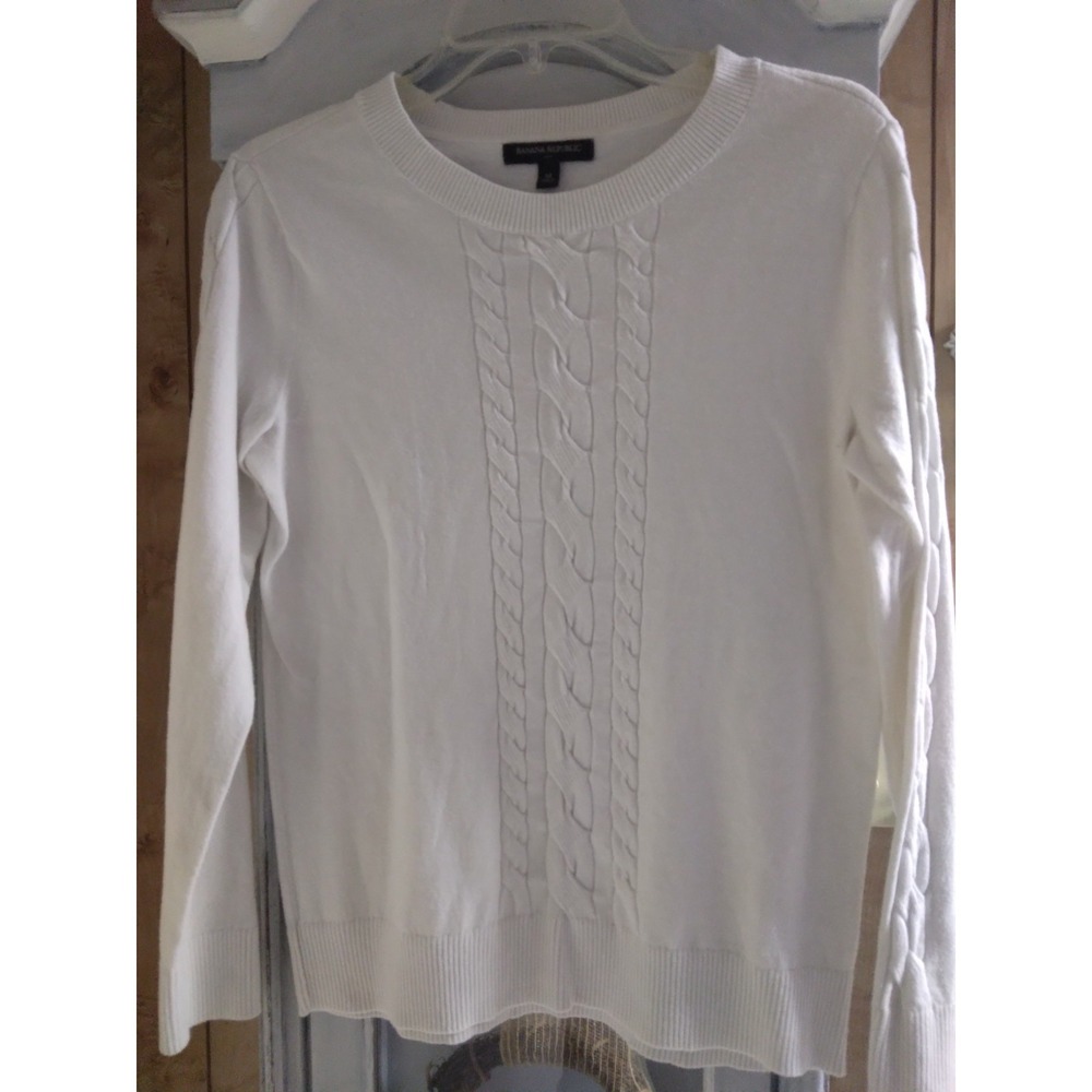 Banana Republic Creme Sweater Cable Accent Sz. M